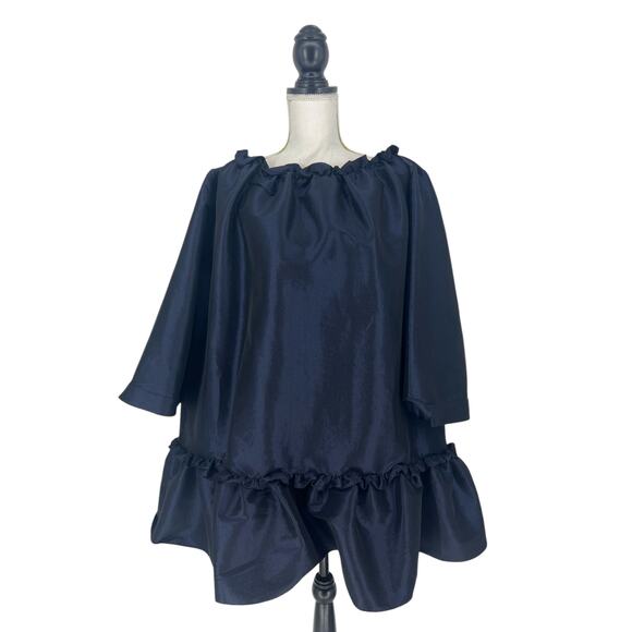 Kika Vargas Silk Chiara Day Dress in Navy - Picture 3 of 12